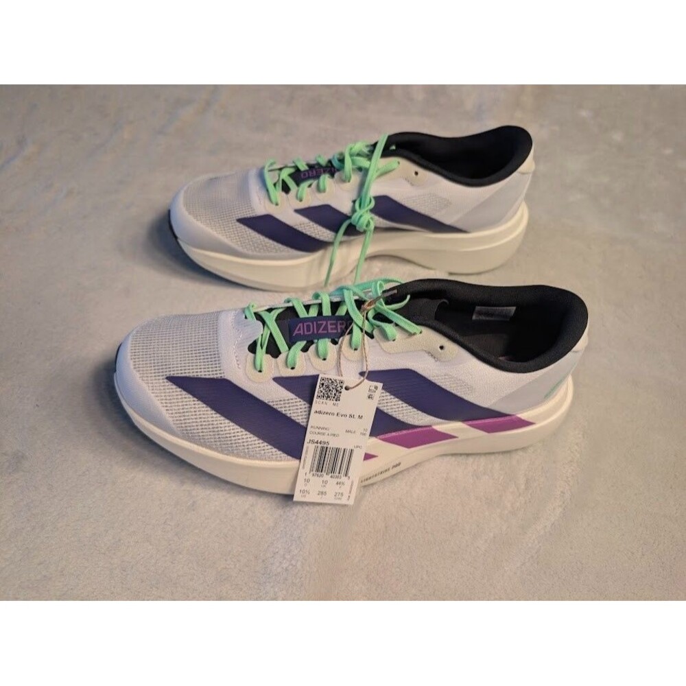 Adidas Adizero Evo SL M Running Shoes White Purple JS4495 Men’s Size 10.5